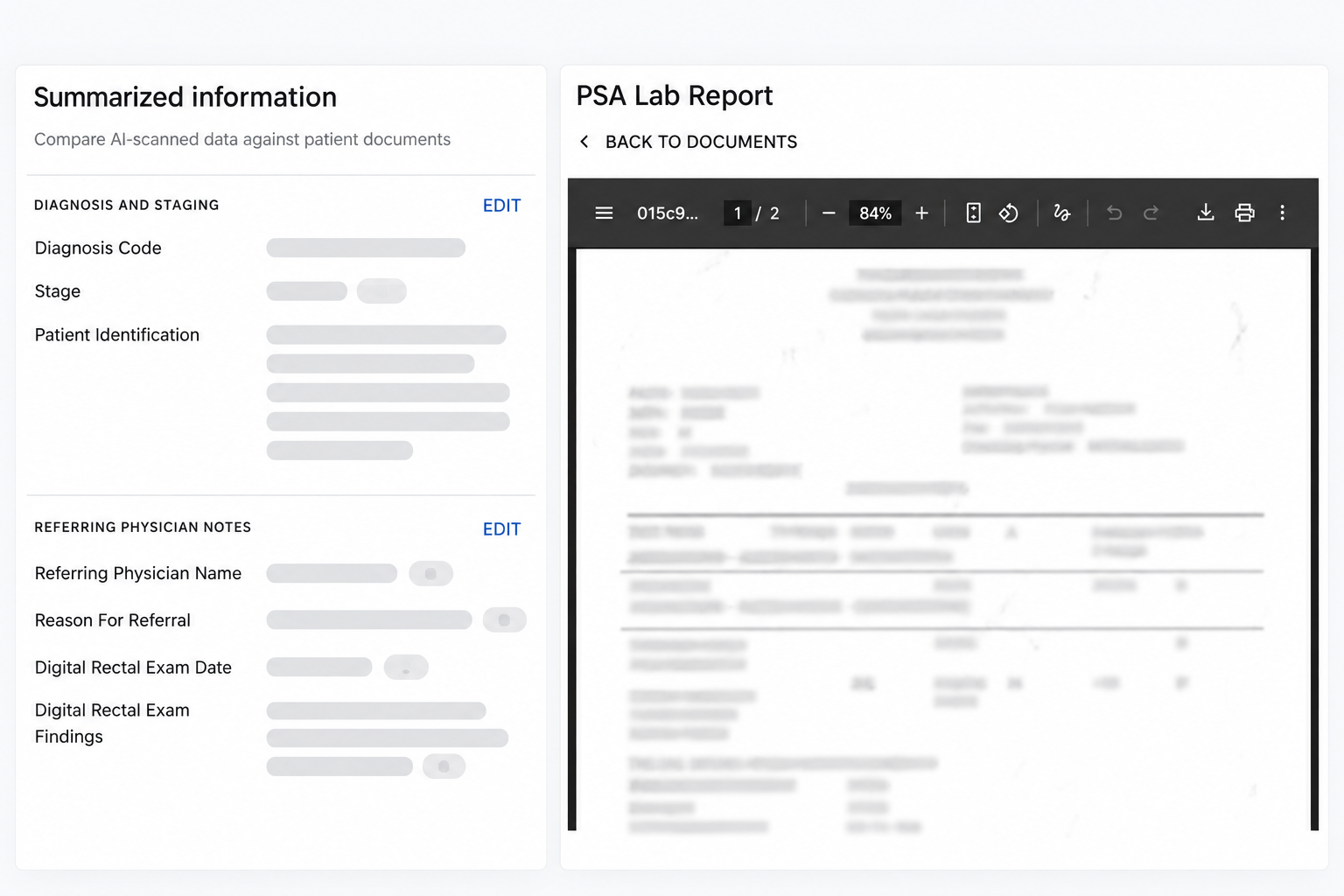 Documentation interface preview with record details obscured